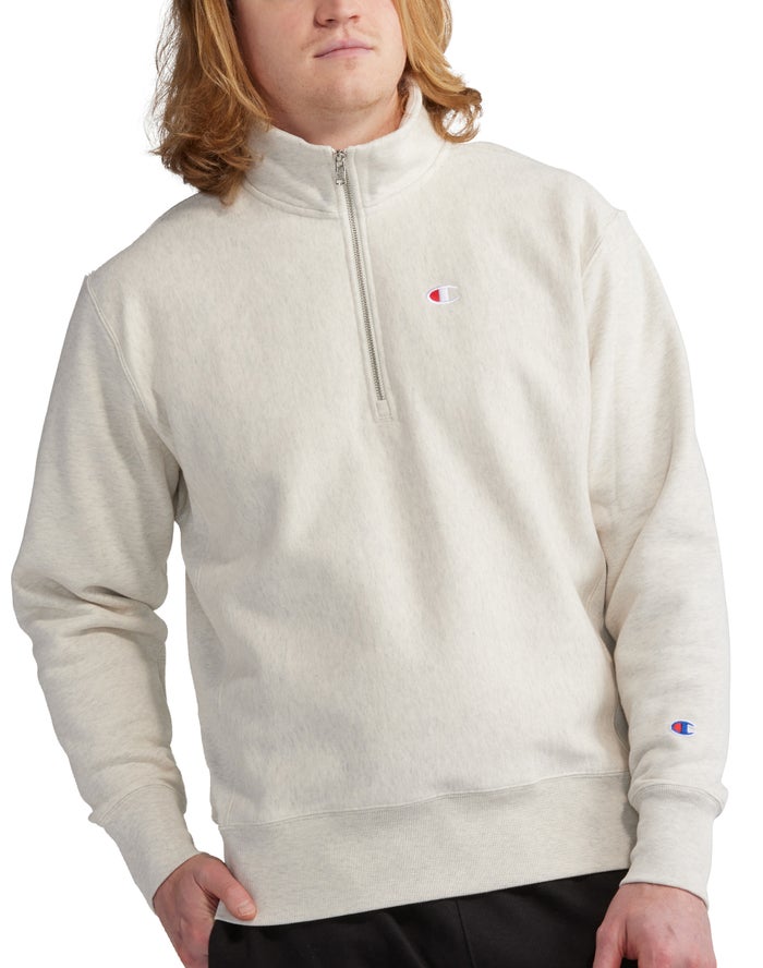 Champion Herre Sweatshirt Grå - Reverse Weave 1/4 Zip Embroidered C Logo - Danmark SZY-742835